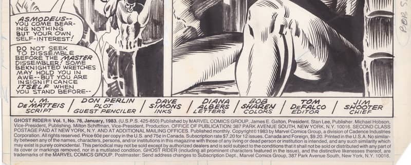 Indicia on title page for the story "Half a Demon... Half a Man!" in Ghost Rider #76 (1983)