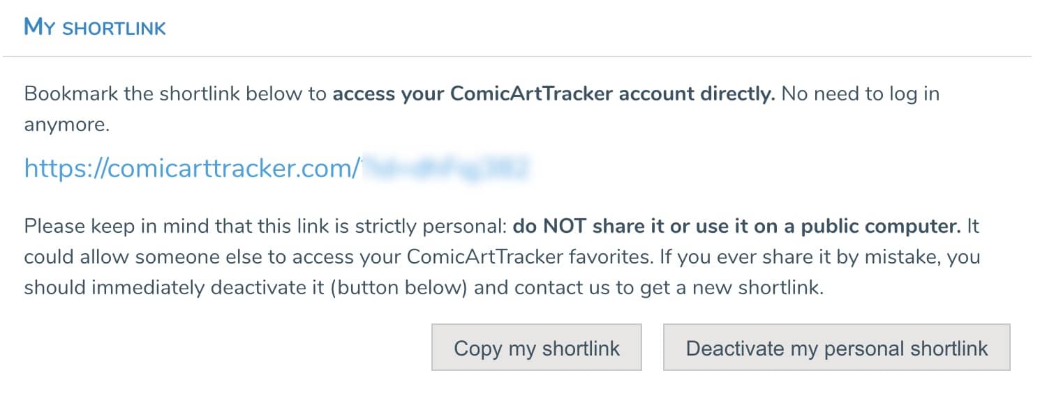 Create your personal shortlink to ComicArtTracker