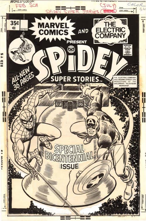 Spidey Super Stories #17 Cover (1976) by John Romita Sr - vellum mounted on board