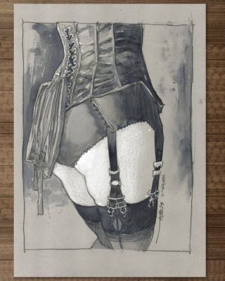 Bleda, Sergio - 1 Aquarelle originale - Sensual Silhouette – Hand Signed | Catawiki