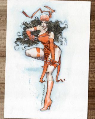 Sergio Bleda Œuvre originale - Elektra “Danger” – Hand Signed Original Watercolor Artwork | Catawiki