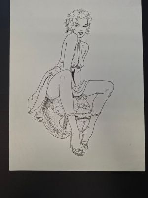 Marco Nizzoli - 1 Original drawing - Erotische illustratie - Pin-up Marilyn Monroe zittend op wereldbol | Catawiki