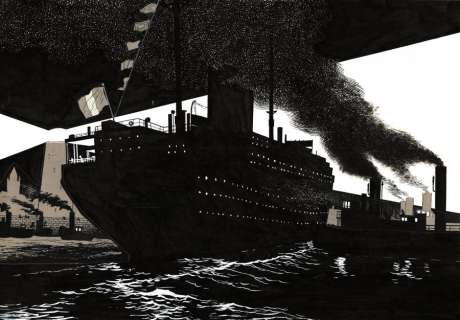 Illustration originale Page titre des premiers albums de Theodore Poussin par Frank LE GALL