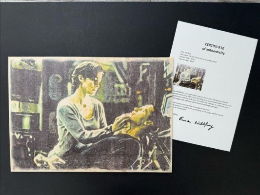 Emma Wildfang - 1 Original drawing - Matrix - Keanu Reeves - Ink and Chark Coal on a Wooden Plate (incl. Certificate) - 2018 | Catawiki