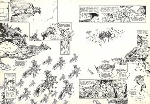 Crisse | Double planche originale n°12-13 accompagnée de sa mise en couleurs. Présence de collages - Kookaburra | Daniel Maghen