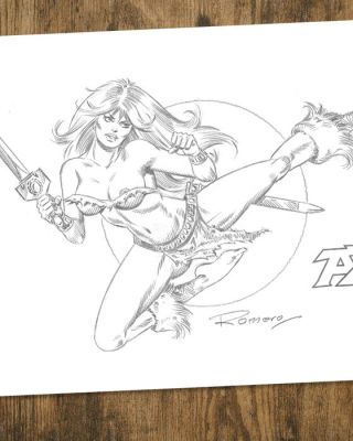 Romero, Enric Badia - AXA avec l’épée - Original Pencil Drawing – Hand Signed | Catawiki