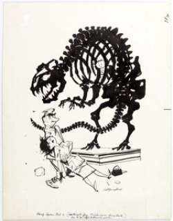 Nat Youngblood Dinosaur Skeleton Illustration Original Art (Scripps-Howard Syndicate, c. 1970s). One of the -