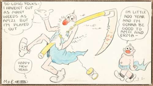 E. C. Segar Happy New Year Greeting Original Art (1921).... | Heritage