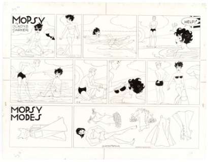 Gladys Parker Mopsy Sunday Comic Strip with Mopsy Modes Topper Original Art dated 8-16- 64 (Bell-McClure -