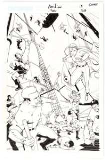 Derec Aucoin Meridian #18 Cover Original Art (CrossGen, 2001). A battle of flying ships breaks out in this cover -