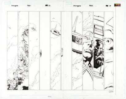 David Finch And Danny Miki | Avengers #500 Double Splash Pages 16 and 17 Original Art (Marvel, 2004). | Heritage