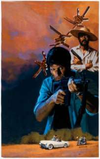 Michael Herring - Mack Bolan, The Executioner #252 - Death Line Book Cover Painting Original Art (Gold Eagle, 1999).