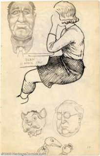 Robert Crumb - Original Sketches, Heads (1961). Two-sided sketchbook page features various headshots, and a demure - | Heritage