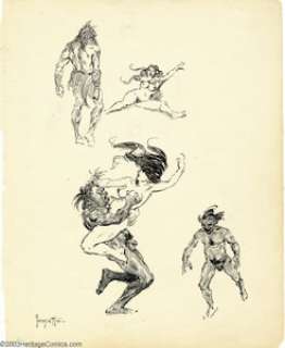 Frank Frazetta - Original Sketch, "Conflict" (undated). From Frank Frazetta’s sketchbook comes this - | Heritage