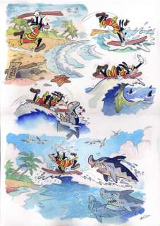Vives Mateu, Xavier | Original watercolour drawing  - Goofy goes Surfing | Catawiki