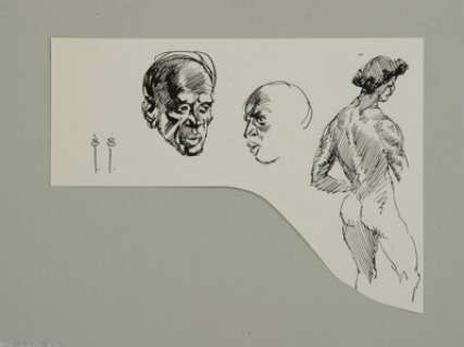 Frank Frazetta - Heads and Figure Sketch Original Art (undated). Lighting effects are studied in this sketch of - | Heritage