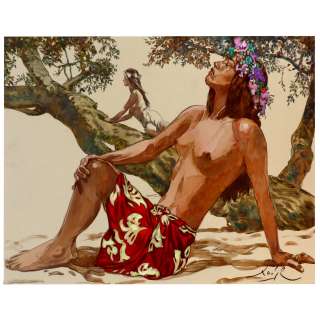 Gradimir Smudja (Né En 1956) | Hommage à Gauguin Dessin original en couleurs Signé 42 x 30 cm | HVMC