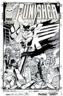 Tom Lyle - Punisher #17 Cover (Superman #75 Homage Cover with Spider-Man & Daredevil Watching a Tattered Flag G. W. Bridge, X-Cutioner, & Agent Kymberly Taylor Crying!) 1996