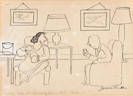 JAMES THURBER (1894-1961) â€œLaissez faire and let laissez faire is what I believe in.â€ [NEW YORKER / CARTOONS] | Swann Galleries