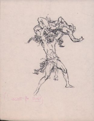 Roy Krenkel | Warrior Lifting Man Above His Head Ink Sketch | Anthony’s Comic Book Art