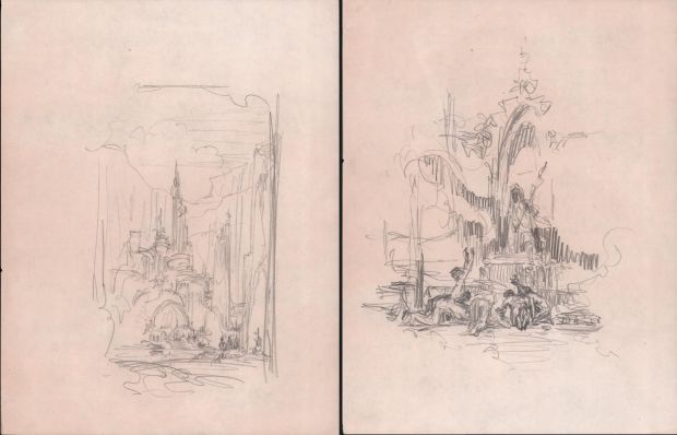 Roy Krenkel | Doublesided Castle Hidden in a Valley Pencil Sketch | Anthony’s Comic Book Art