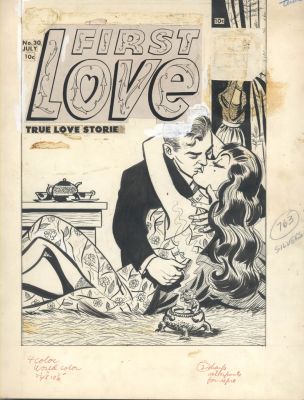 Al Avison | Avison Romance Cover - Steamy Reclining Embrace Issue First Love # 23 Page Cover | Koch Comic Art