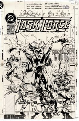 Sal Velluto | Justice League Task Force #26 Cover (Martian Manhunter, Gypsy, L-Ron, Triumph, Impulse!) 1995 | Romitaman