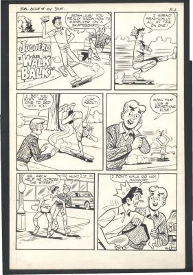 Archie Art By Unknown Artist Aaa | Archie Large Art - Jughead Impresses Archie with His Skateboarding Skills - Single Page Gag Issue Archie’s Joke Book #104 Page 3 | Koch Comic Art
