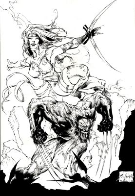 Shelby Robertson | Wolverine & Elektra Large Pinup (2000) | Romitaman