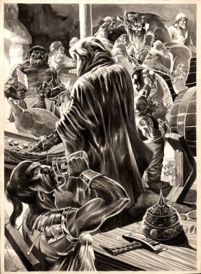 Pablo Marcos | Savage Sword of Conan #88 Wash Splash (Sexy Semi-Nude Babe, Conan Cloaked, Barbarians Drinking & Axing Animals!) 1983 | Romitaman