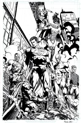 David Finch | Batman #5 P 14 Full Splash (Historic Splash As the Entire Jla & Batman Capture ’Gotham!’) 2016 | Romitaman