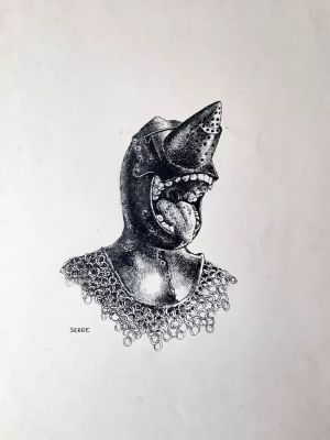 Claude Serre | « BOUCHE ARMURE » Planche Originale signée Claude Serre inédite 1965 (taille totale 21 x 27 cm) | Serre