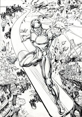 Alex Saviuk | Silver Surfer Pinup (Stunning Pinup with Astounding Detailed Full Backgrounds!) 2007 | Romitaman