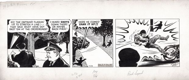 Pinson, Paul - Detective Dan: Secret Operative Daily 7/24 1942? Biker Crook Stopped | Cool Lines Art