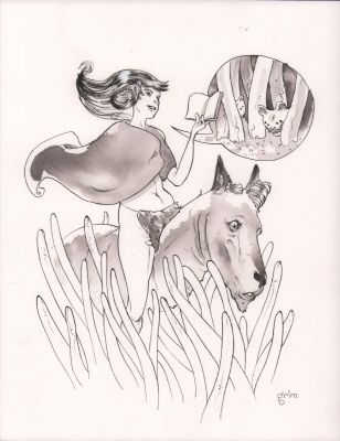 Unknown Artist? | Horseback Rider Tonal Fantasy Illo - Signed ’Grim’ | Anthony’s Comic Book Art