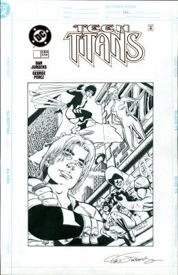 Dan Jurgens George Perez | Jurgens, Dan & George Perez - Teen Titans Promo Ad For Vol 2 #1 First Appearance of Argent Risk Joto Prysm 1996 | Cool Lines Art