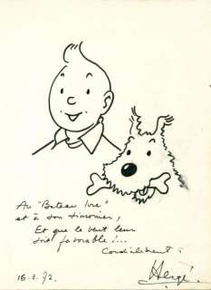 Herge | TINTIN ET MILOU. Illustration-dédicace des deux personnages les plus | Coutau Bégarie