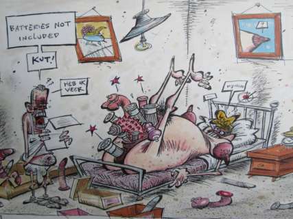 Schreurs, Eric - Originele tekening in kleur - Batteries not included (2011) | Catawiki