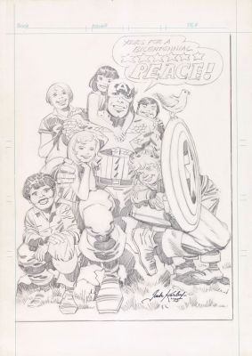 Jack Kirby | Lot 691 - Captain America - Your for a bicentennial peace! | Finarte