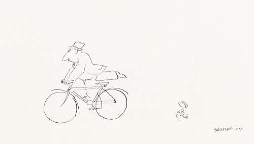 JEAN-JACQUES-SEMPÉ (1932-2022) Fancy cyclist and tiny boy on training wheels. | Swann Galleries