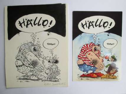 Schreurs, Eric  - Origineel ontwerp ansichtkaart - Hallo! (1990) | Catawiki