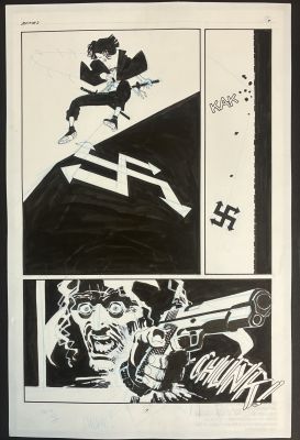 Lot 26 - Frank Miller – 1994 Sin City: The Big Fat Kill #2, Page 7 & The Big Fat Kill, Collected Edition, Back Cover Original Art 2005 | Oberon Auctions