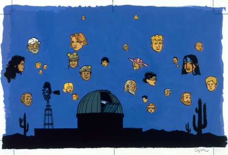 Cosey - COSEY - Illustration originale de couverture pour Même poursuivi le papillon et ...Jamais ne semble pressé accompagnée de sa mise en couleur