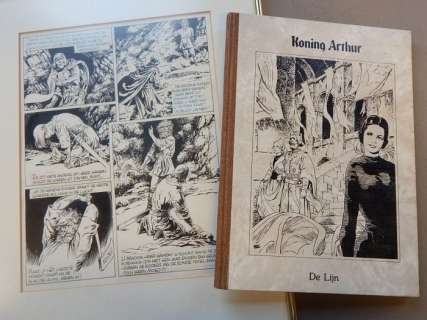 Stapel, Gerrit - Originele pagina (p.36) + Album (oplage: 40 ex.) - Koning Arthur - Kampioenen van de Ronde Tafel  - couverture rigide avec dos en lin - (1985) | Catawiki