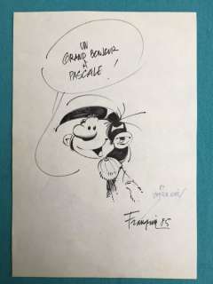 Gaston - Dédicace de Gaston Lagaffe en feutre  - (1985) | Catawiki