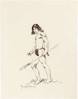FRANK FRAZETTA TARZAN WITH SPEAR ORIGINAL ART. | Hake’s
