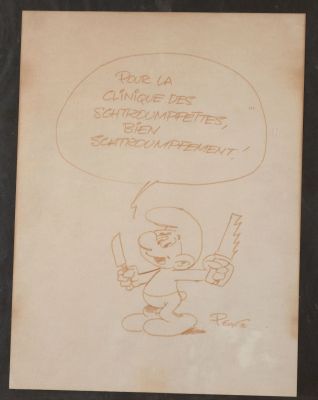 [Dessin Original] Peyo Dessin... | [DESSIN ORIGINAL] PEYO Dessin au feutre noir (insolé)... | Nice Enchères