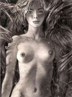 Fantasie tekening - Sirene - Page volante - Crayon / Conté sur du papier Ã  dessin épais - (2018) | Catawiki