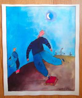 Wozniak - Dessin original en couleur - Les Patineurs de livres | Catawiki