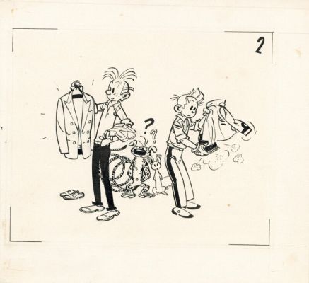 André Franquin - Franquin Andre, Spirou et Fantasio. Original nr 2 de la carte depliante ADS de 1952